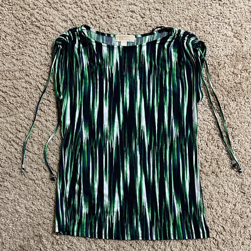 Michael Kors Green and Black Patterned Blouse